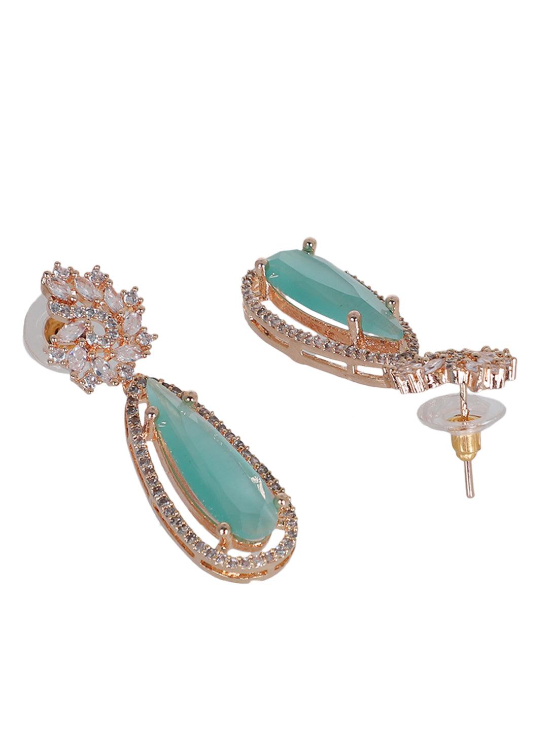 Light Green American Diamond Earring Set - Steorra Jewels