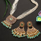 Light Green Jaipuri Long Kundan Necklace Set - Steorra Jewels