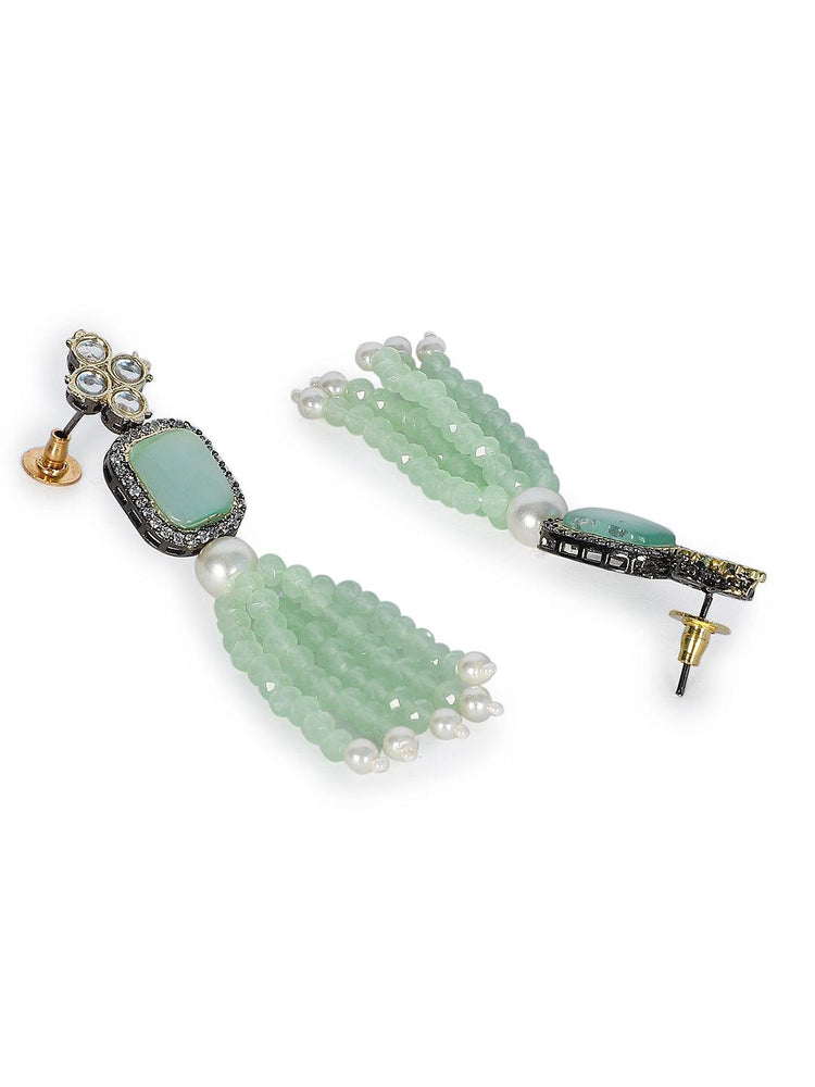 Light Green Jaipuri Long Kundan Necklace - Steorra Jewels