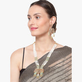 Light Green Jaipuri Long Necklace Set - Steorra Jewels