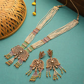 Multi Color Jaipuri Long Kundan Necklace Set - Steorra Jewels