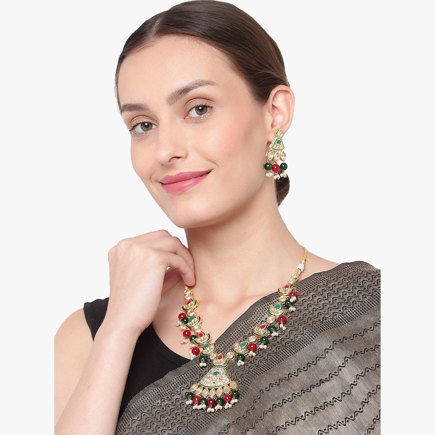 Multi Color Jaipuri Long Kundan Necklace - Steorra Jewels