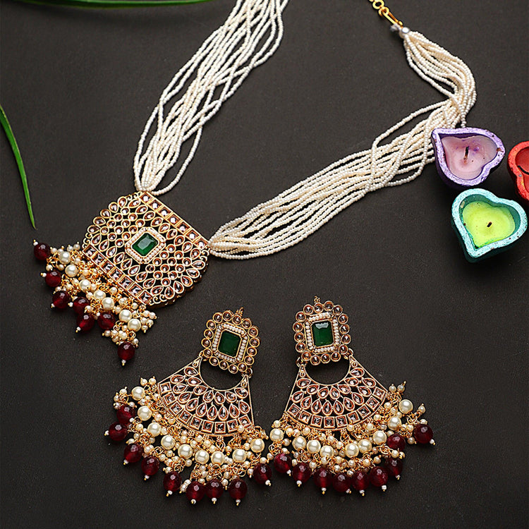 Multi Color Long Kundan Necklace Set - Steorra Jewels