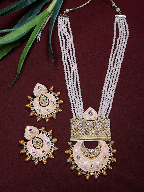 Peach Jaipuri Long Necklace - Steorra Jewels