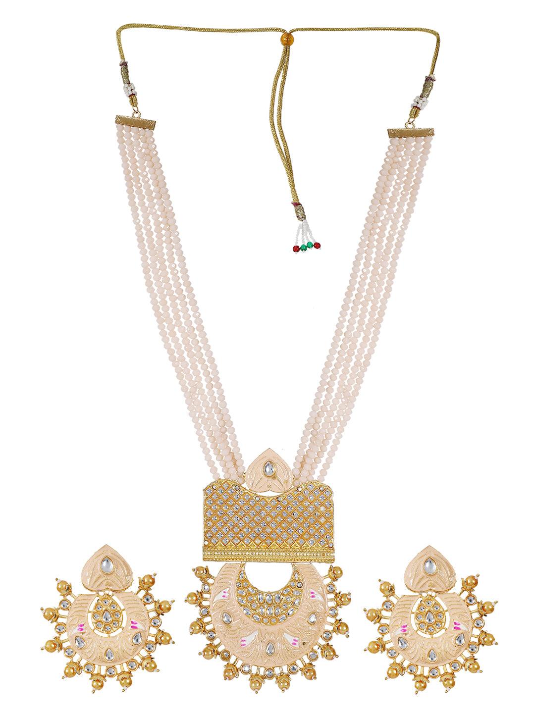 Peach Jaipuri Long Necklace - Steorra Jewels