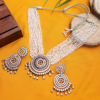 Peachy Pink Jaipuri Long Kundan Necklace - Steorra Jewels