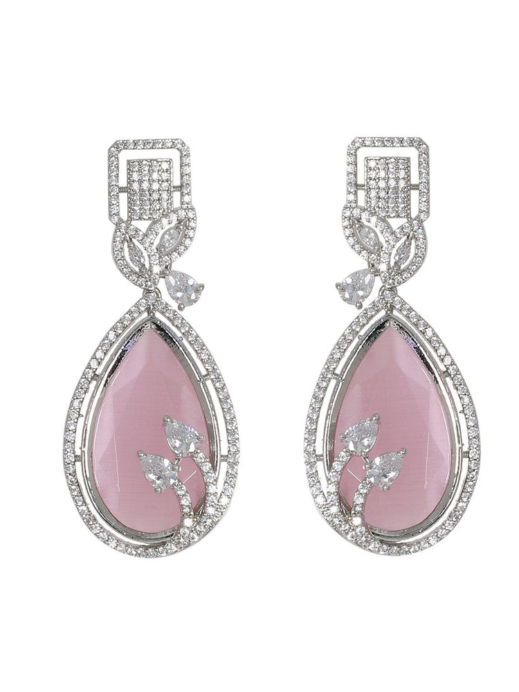 Pink American Diamond Earrings Set - Steorra Jewels