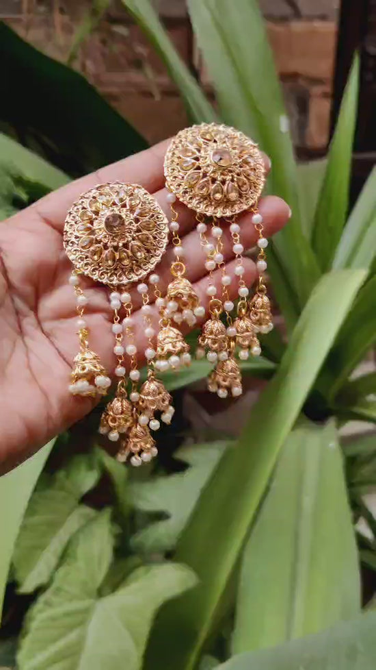 Gold Plated Bahubali Pearl Dangler Earrings Traditional Stylish Fancy Earrings For Women & Girls.