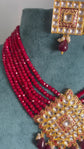 Kundan Choker Necklace Set in Red Color and Gold Finish / Indian Jewelry / Earrings / Party / Bollywood / Wedding / Red Jewelry