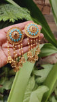 Gold Plated Bahubali Pearl Dangler Earrings Traditional Blue Stylish Fancy Earrings For Women & Girls.