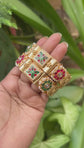 Brides Maid Antique Gold Plated Kundan Broad Bangle Set In Multi Color Traditional Elegant Jewelry For Women & Girls.