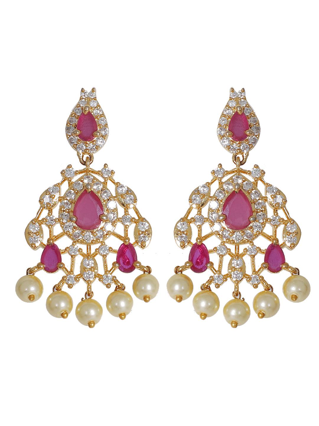 Red American Diamond Earrings Set - Steorra Jewels