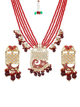 Red Jaipuri Long Kundan Necklace - Steorra Jewels