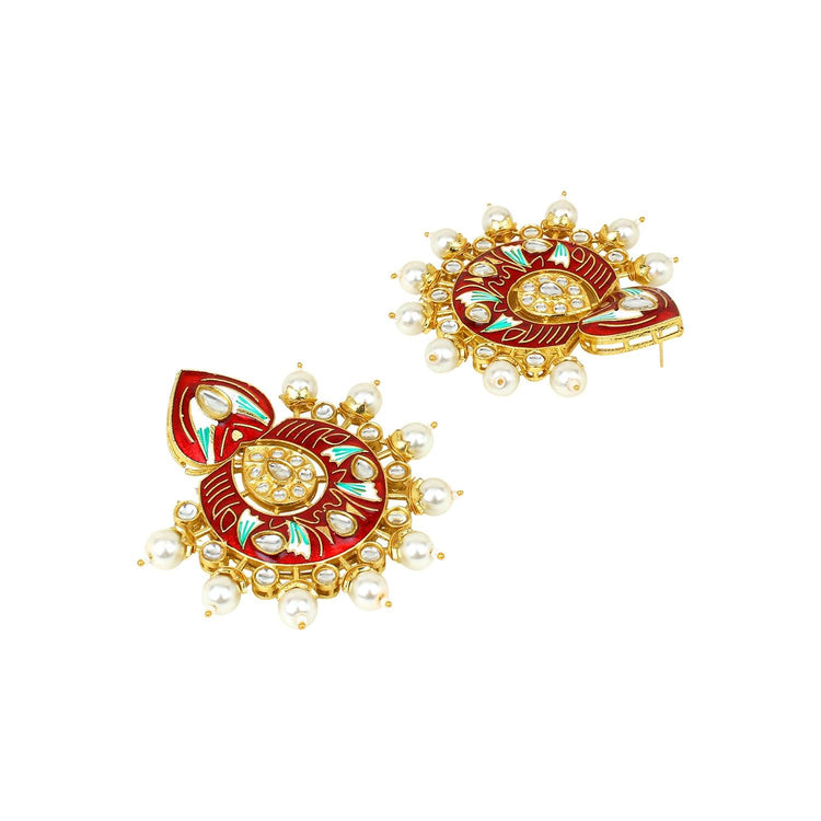 Red Jaipuri long Kundan Necklace - Steorra Jewels