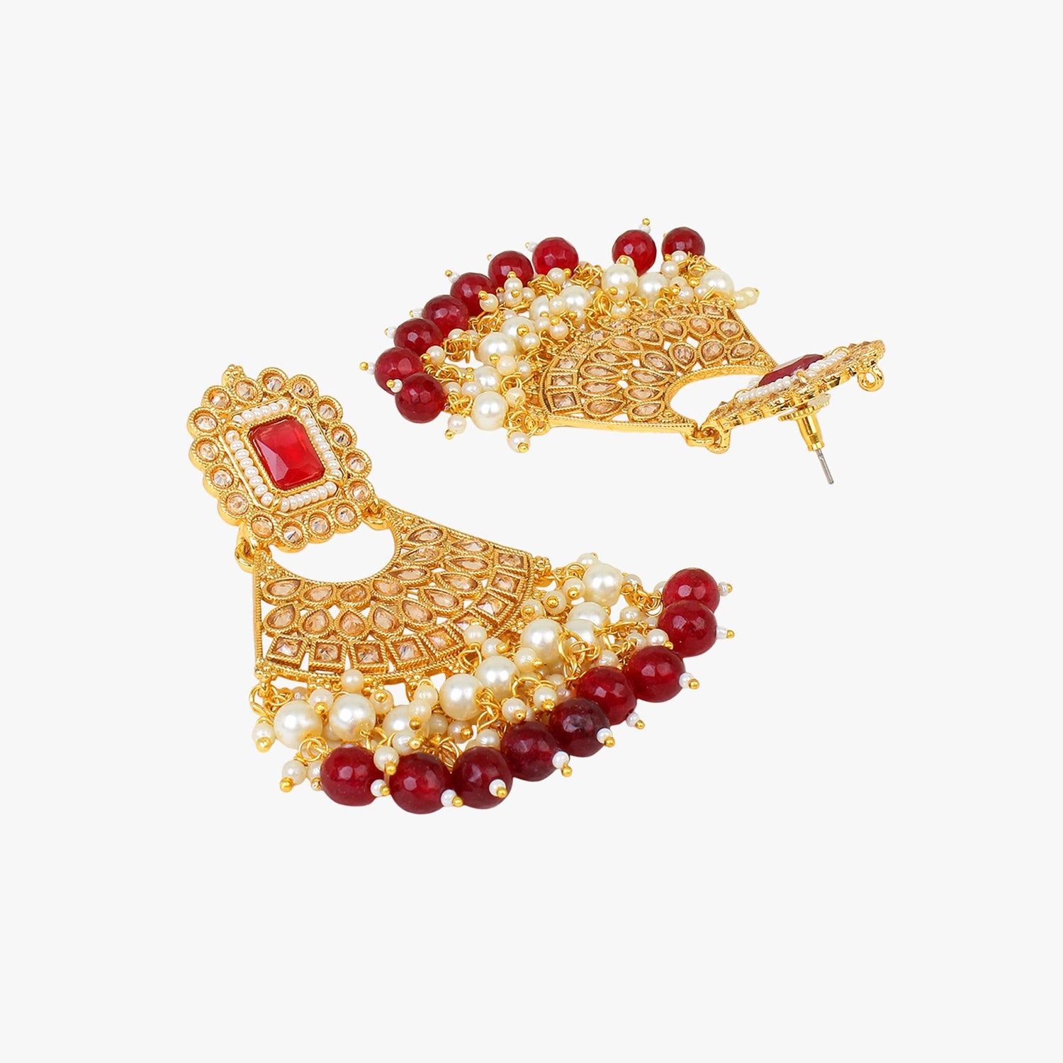 Red Jaipuri Long Kundan Necklace - Steorra Jewels