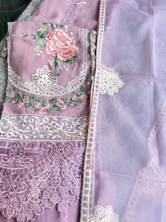 Pure Organza Pink Suit With Pakistani Hand Embroidery (item no. 013030)