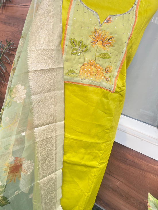 Pure Cotton Suit With Hand Embroidery & Organza Dupatta (item no. 012036)