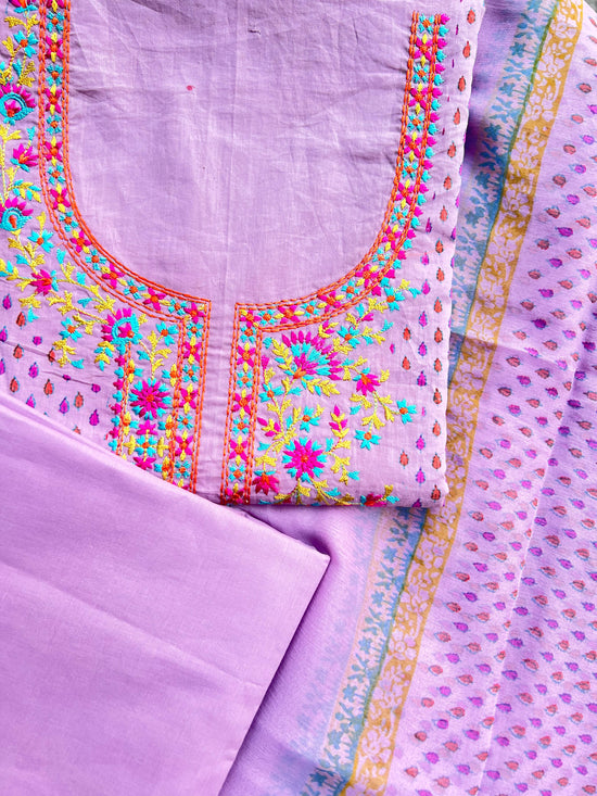 Pure Cotton Purple Suit With Hand Embroidery & Chiffon Dupatta (Item No.012606)