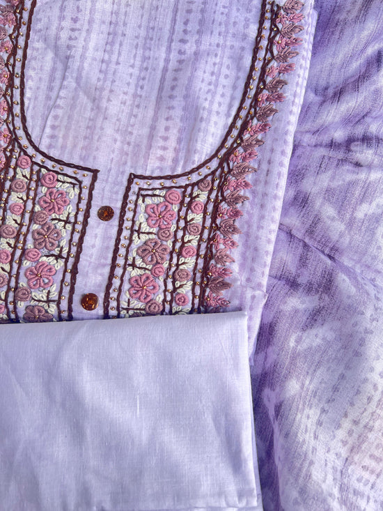 Pure Cotton Purple Suit With Hand Embroidery & Cotton Dupatta (Item No.012607)