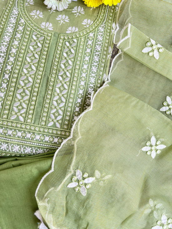 Pure Cotton Green Suit With Hand Embroidery & Kota Doriya Dupatta(Item no.011618)