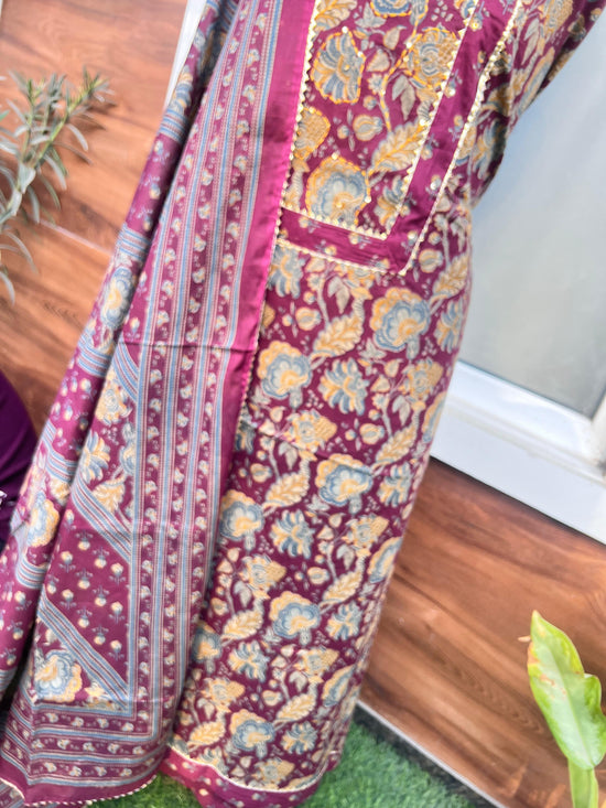 Pure Cotton Purple Suit With Hand Embroidery & Cotton Dupatta (item no. 012038)