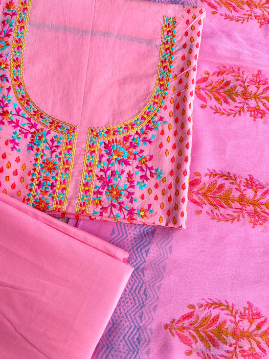 Pure Cotton Pink Suit With Hand Embroidery & Chiffon Dupatta (Item No.012606)