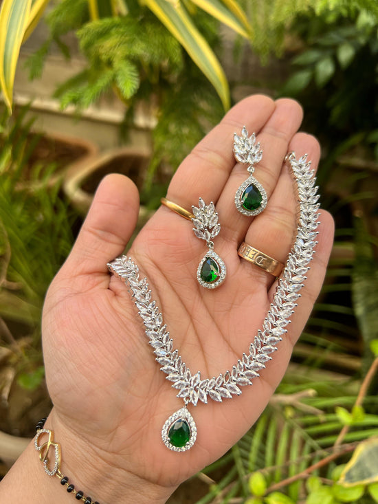 Sleek Indowestern Green American Diamond Set
