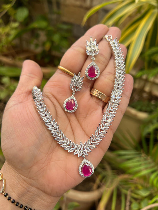 Sleek Indo western Pink American Diamond Set With Earring