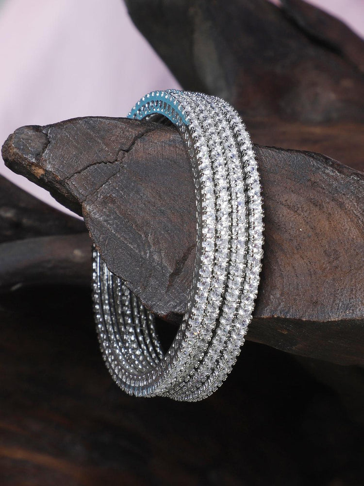 Silver American Diamond Bangle Set - Steorra Jewels