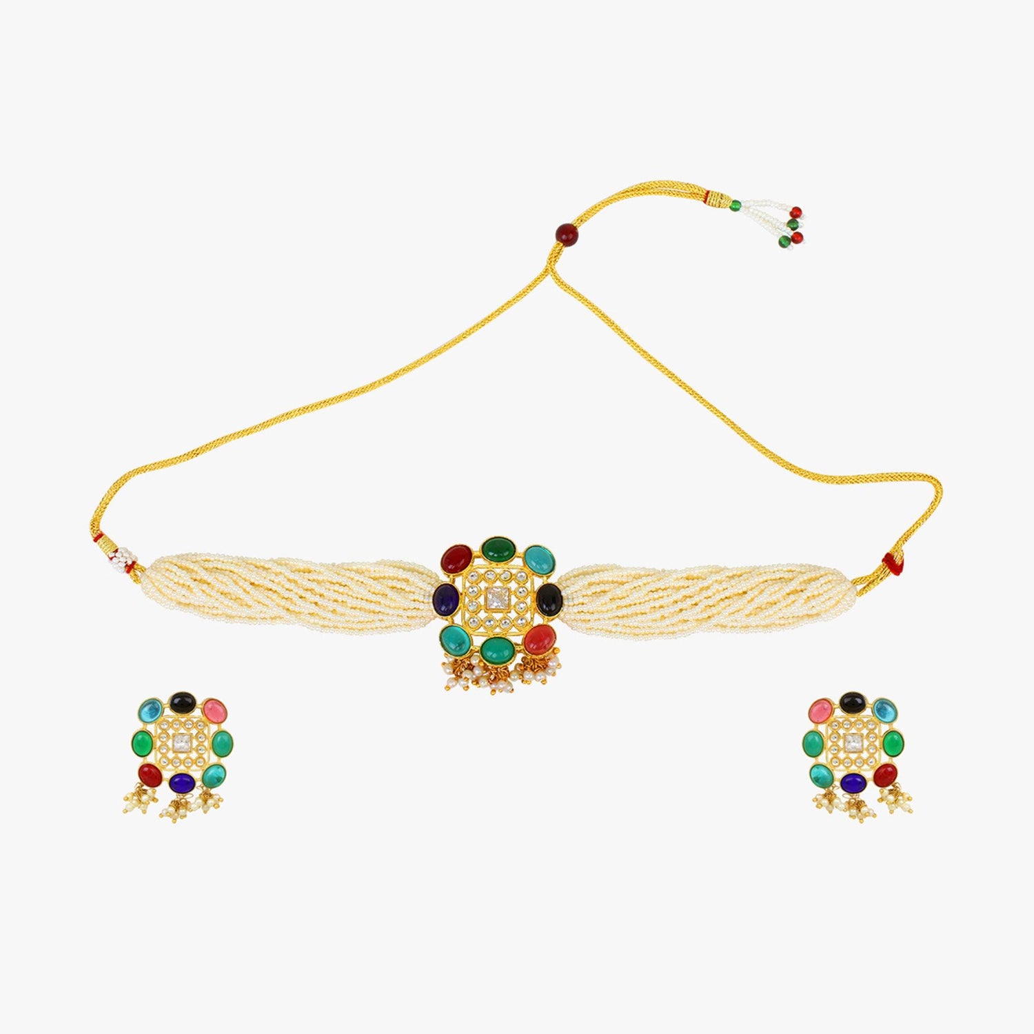 Traditional Wedding Style Multicolor Choker Necklace Set - Steorra Jewels