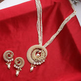 White Jaipuri Long Kundan Necklace Set - Steorra Jewels