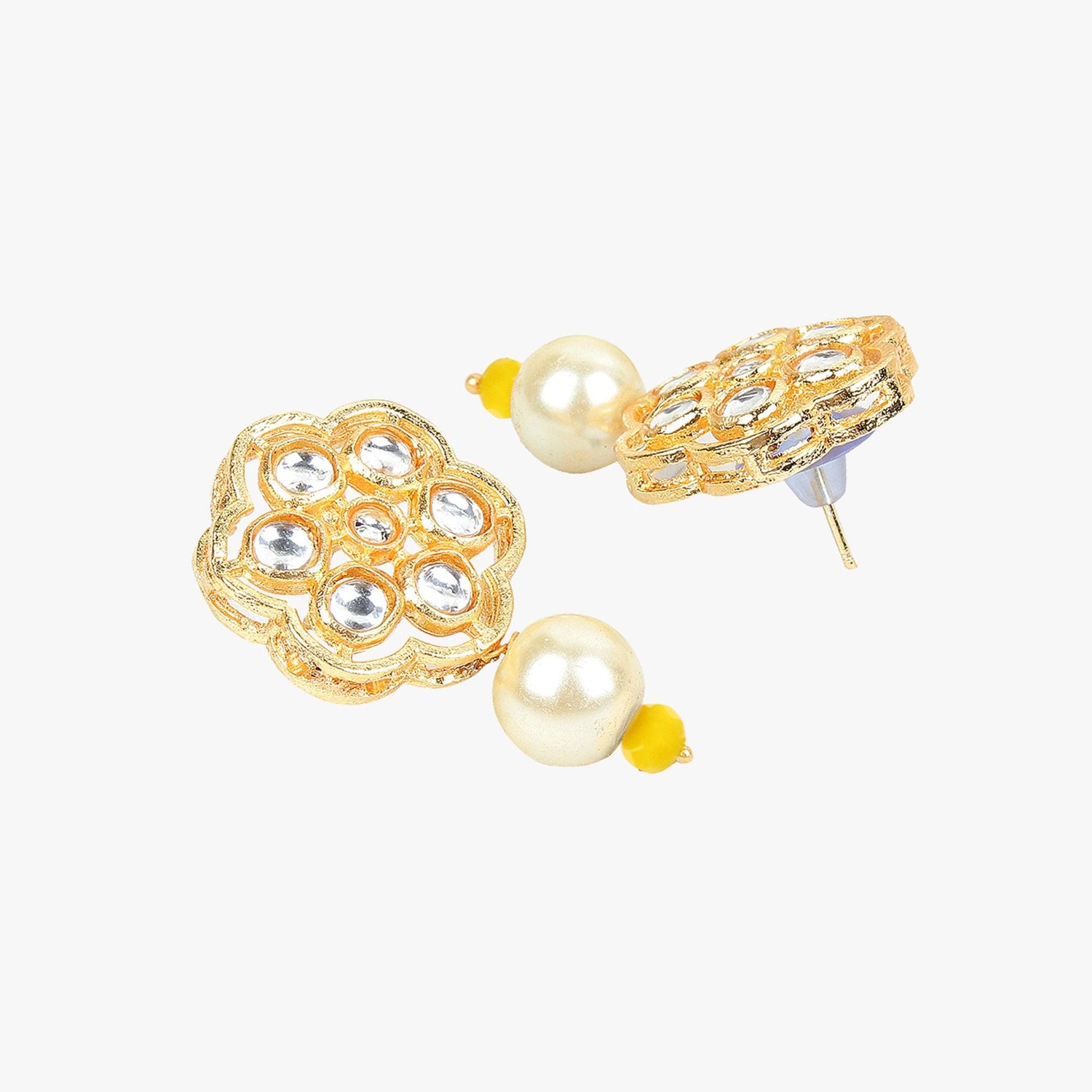 Yellow Jaipuri Long Kundan Necklace Set - Steorra Jewels