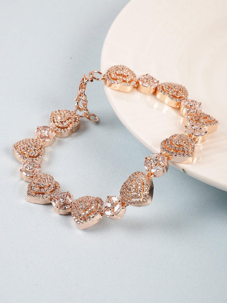 AD Stone Golden Color Heart Shape Chain Bracelet - Steorra Jewels