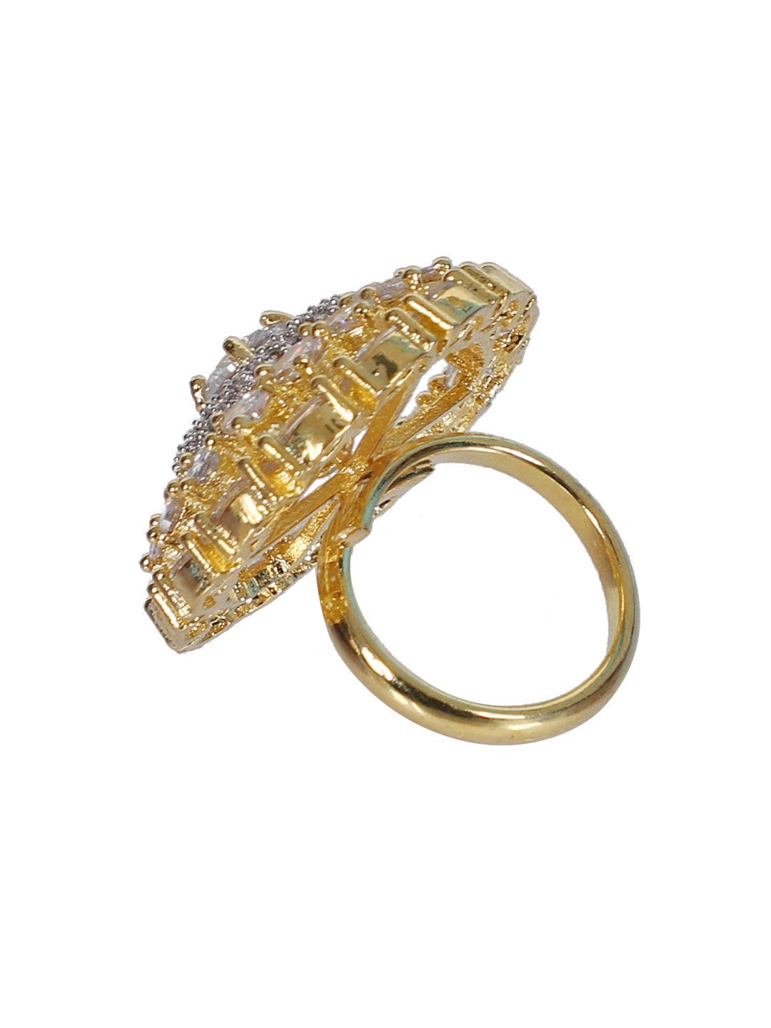 American Diamond Golden Stone Adjustable Ring - Steorra Jewels