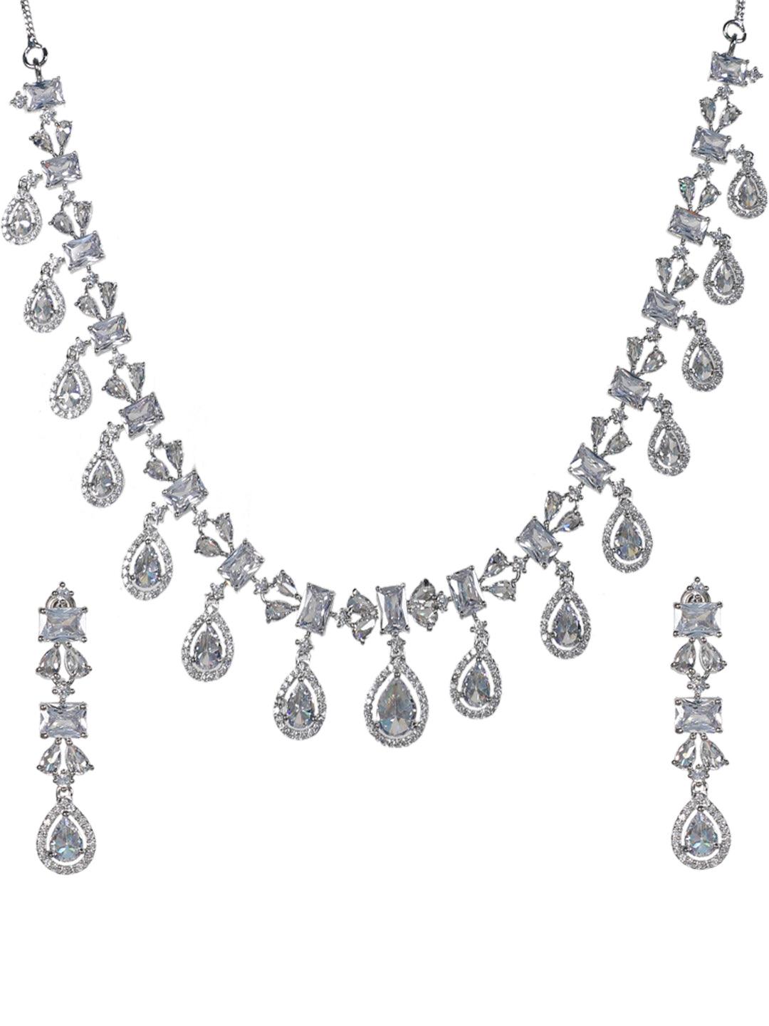 American Diamond Green Studded Choker Necklace Set - Steorra Jewels