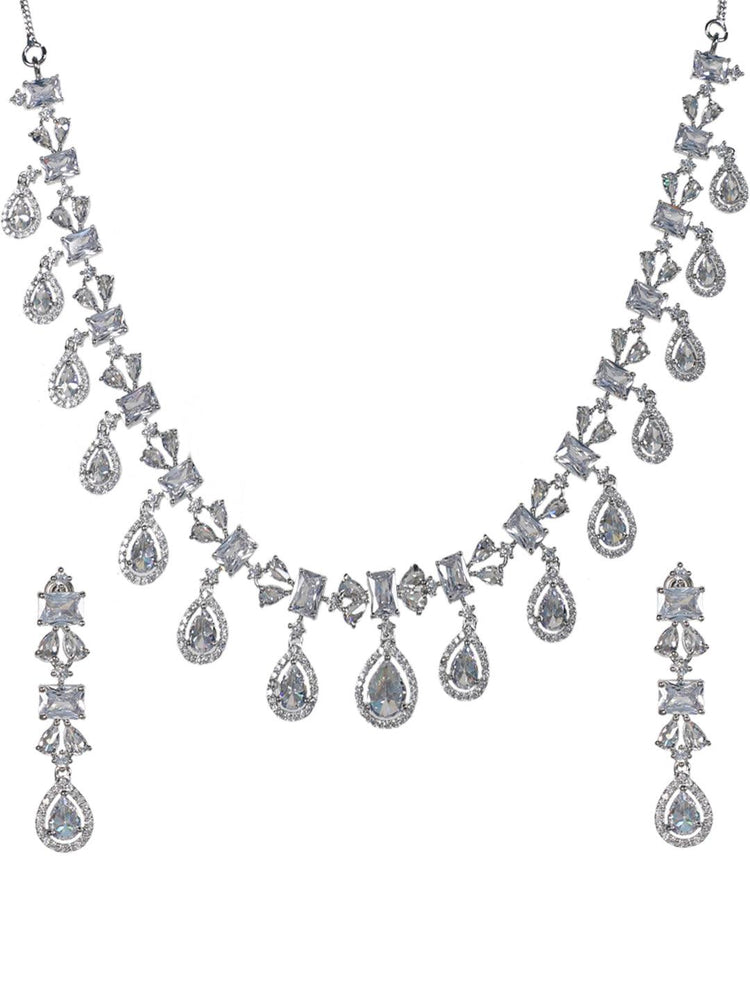 American Diamond Green Studded Choker Necklace Set - Steorra Jewels