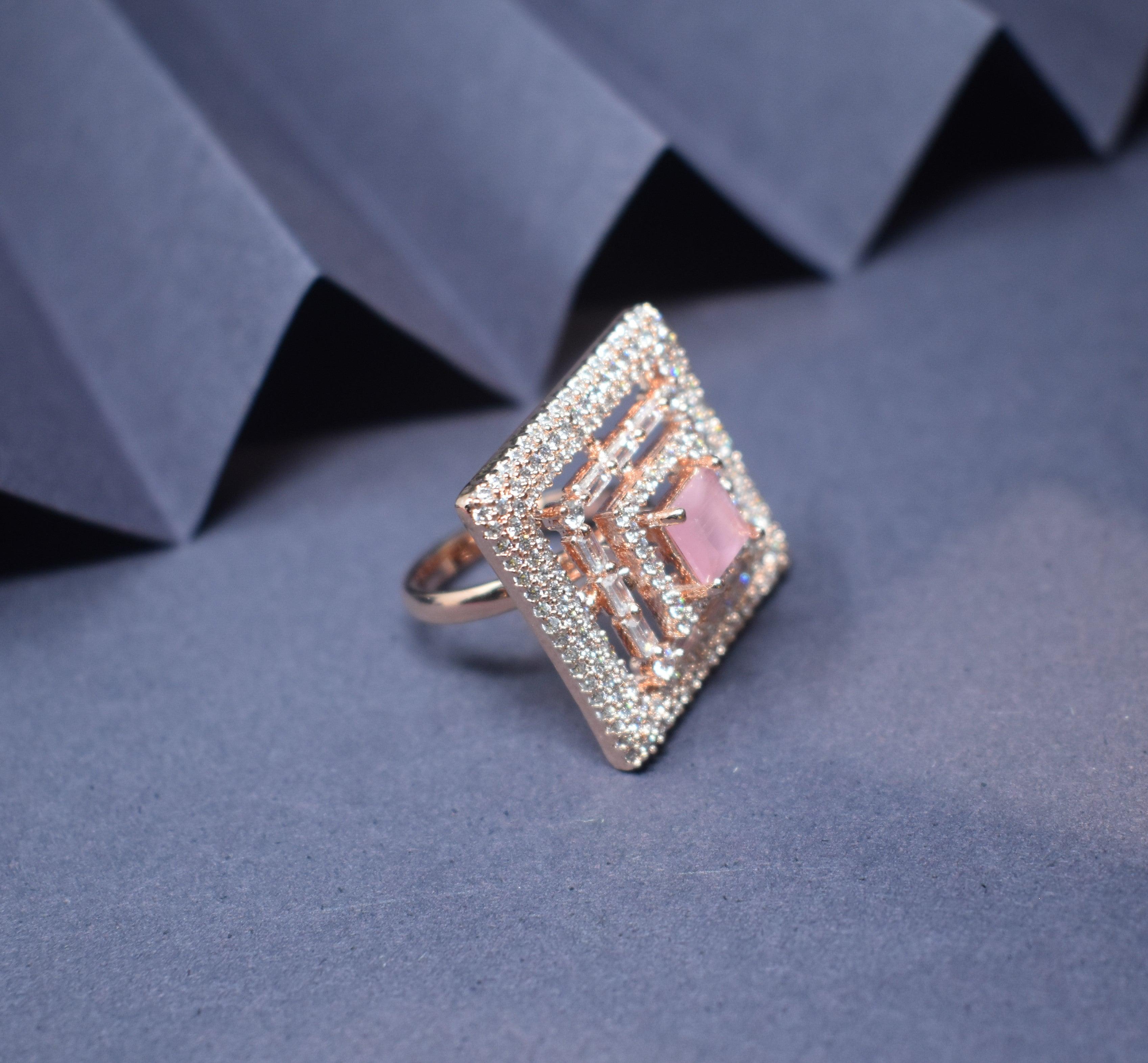 Rose Gold American Diamond Ring – beadsnfashion