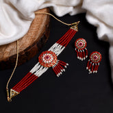 Red and White Beads MultiStrand Ethnic Choker Set