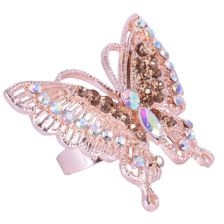 Beautiful Crystal Rose Gold Butterfly Ring