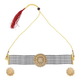 Beads Studded Round Choker Necklace Set for Women and Girls