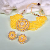 Ethnic Yellow Beads Studded Round Choker Set