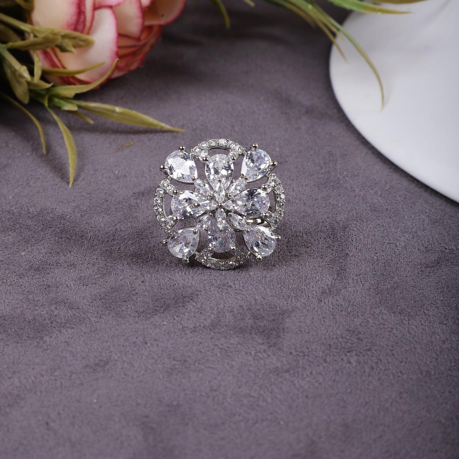 Black Tone American Diamond Adjustable ring - Steorra Jewels