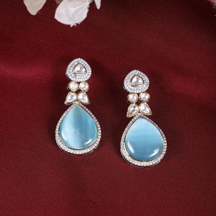 Bollywood Style Green Silver Stones Dangler Earrings for Women - Steorra Jewels