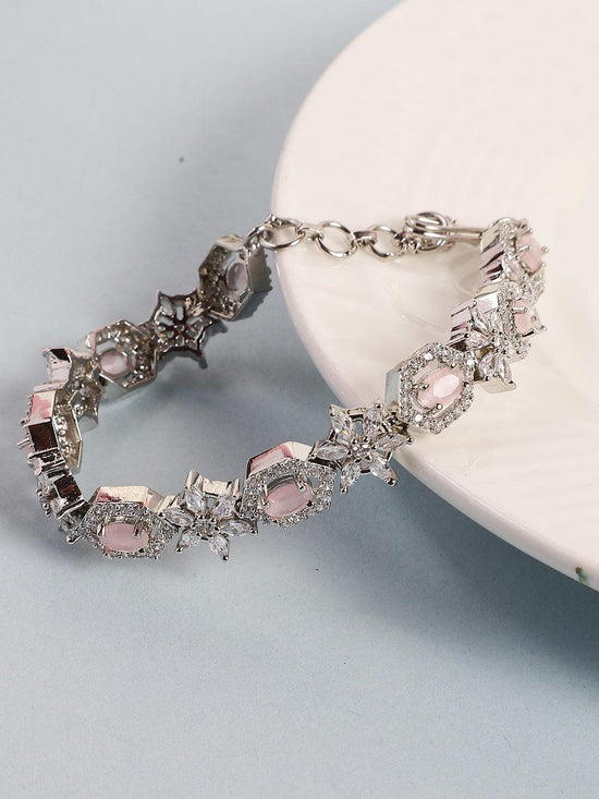 CZ Stone Pink Color Chain Bracelet - Steorra Jewels