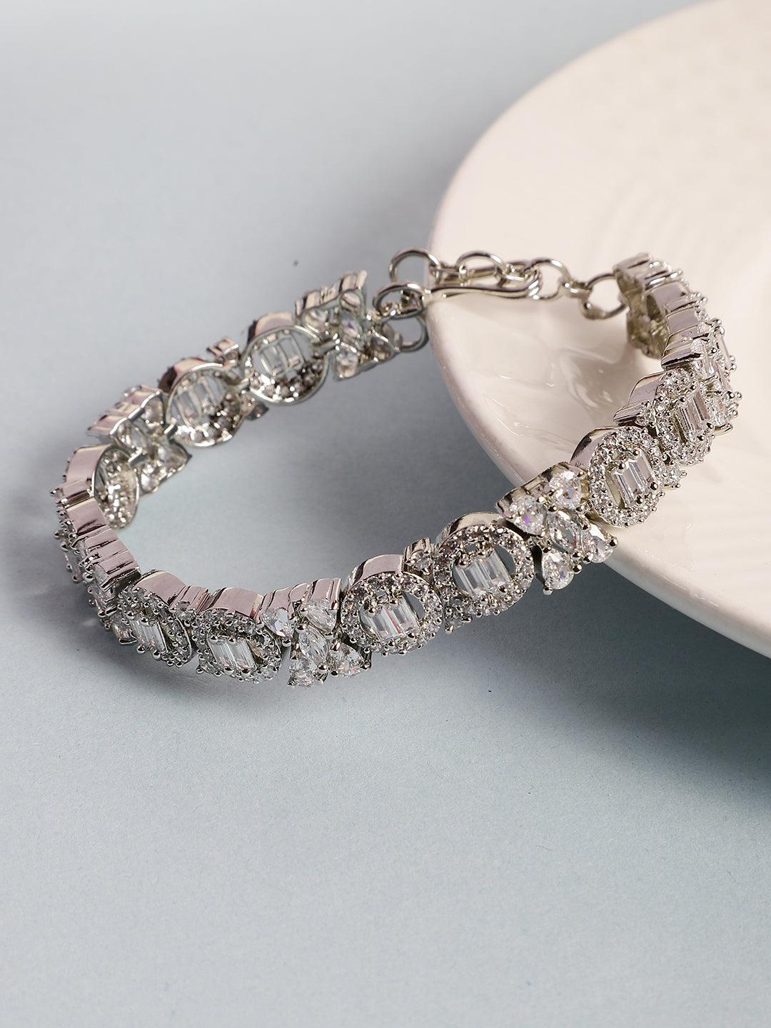 CZ Stone Silver Color Chain Bracelet - Steorra Jewels