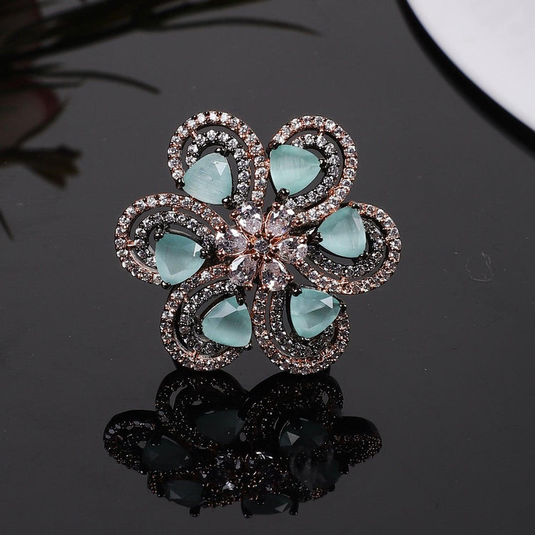 Designer Black Tone American Diamond Adjustable ring - Steorra Jewels