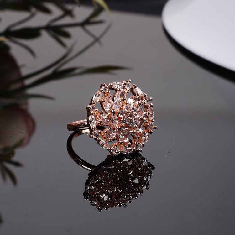 Designer Golden American Diamond Adjustable Ring - Steorra Jewels