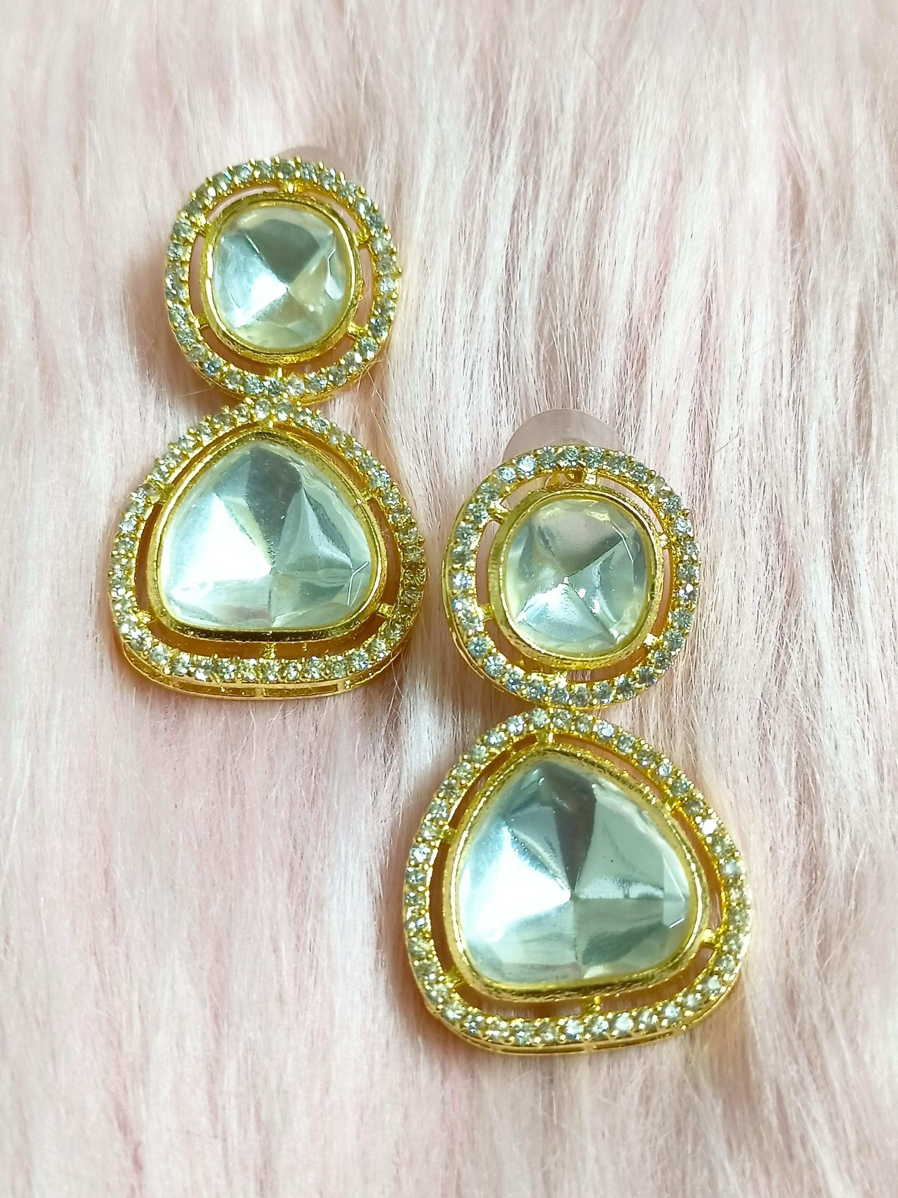 Glass Kundan stone multi Arc long Designer Earrings – Simpliful Jewelry
