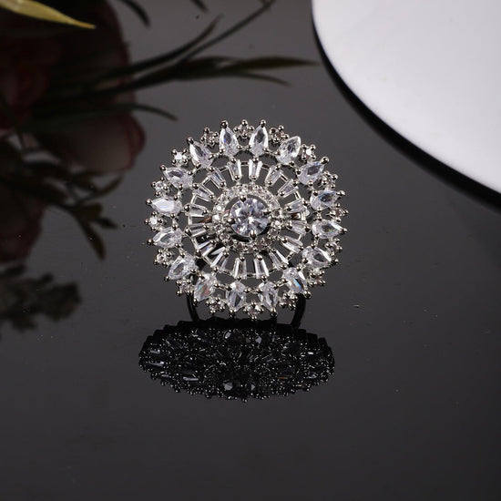 Designer Silver American Diamond Adjustable ring - Steorra Jewels