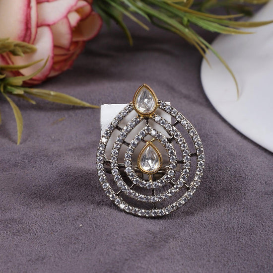 Designer Silver American Diamond Adjustable Ring - Steorra Jewels